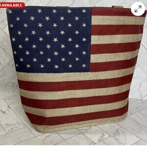 Patriotic Stars & Stripes American Flag Woven Beach Pool Tote Bag NEW
